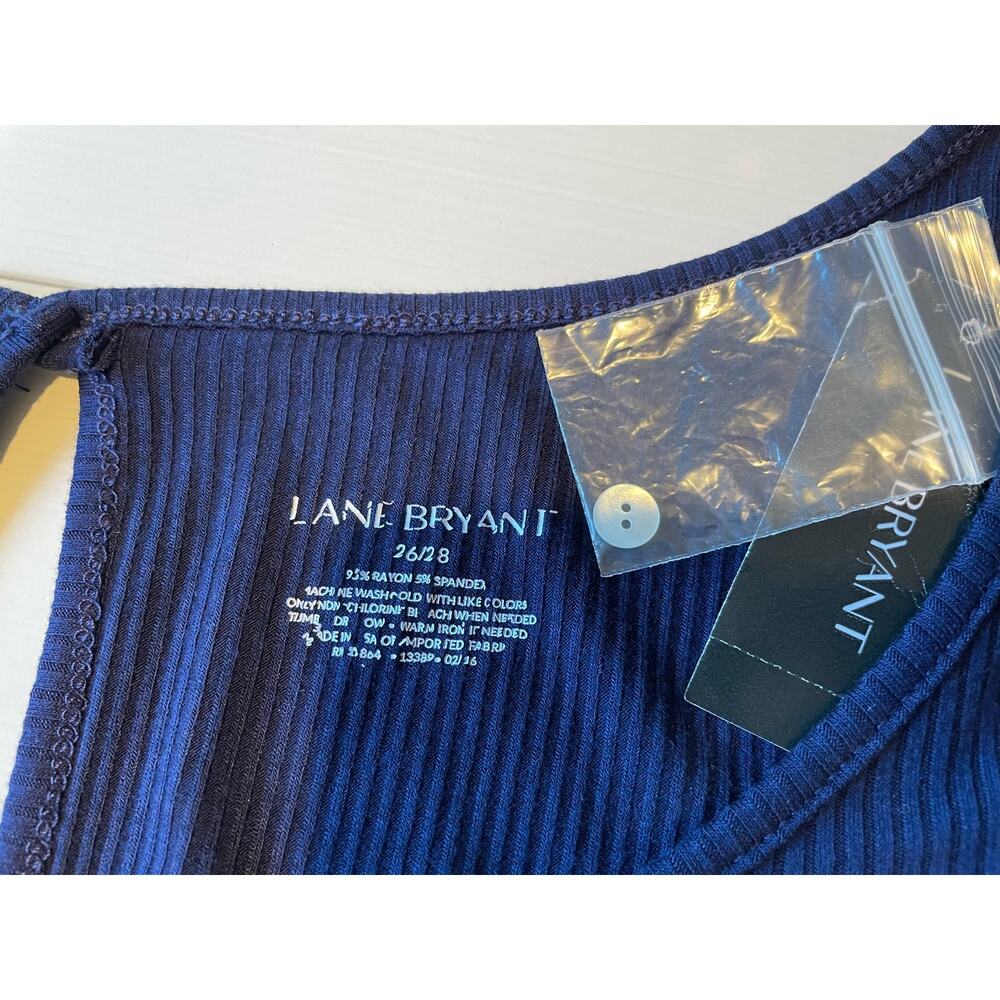 Lane Bryant Ribbed Knit Top NWT Sz 26/28 Stretch Blue Long Sleeve Cold Shoulder - Picture 3 of 6